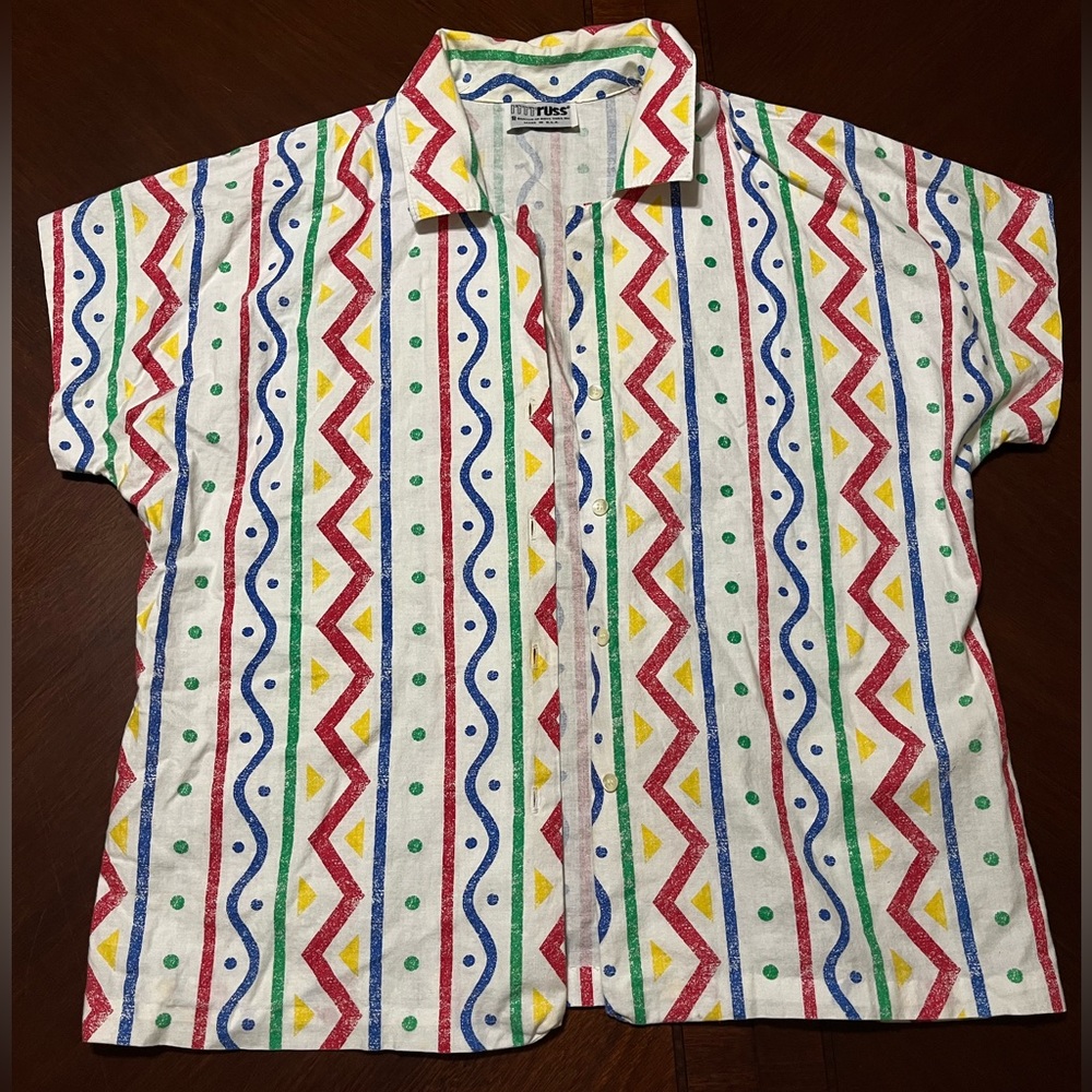 Vintage 90’s Groovy Button Up Shirt RRRRRUSS Made in USA